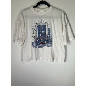 Vintage 90s white single stitch Window Box Cottagecore tshirt boxy OS retro